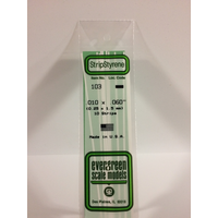  White Polystyrene Strip 0.010 x 0.060 x 14&quot; / 0.25mm x 1.5mm x 36cm (10)EG103