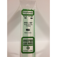 White Polystyrene Strip 0.010 x 0.125 x 14&quot; / 0.25mm x 3.2mm x 36cm (10)  EG106