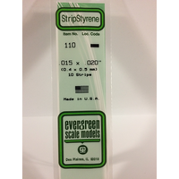 White Polystyrene Strip 0.015 x 0.020 x 14&quot; / 0.38mm x 0.51mm x 36cm (10) EG110