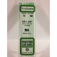 White Polystyrene Strip 0.015 x 0.040 x 14&quot; / 0.38mm x 1mm x 36cm (10) EG112
