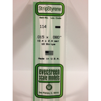    White Polystyrene Strip 0.015 x 0.080 x 14&quot; / 0.38mm x 2mm x 36cm (10) EG114