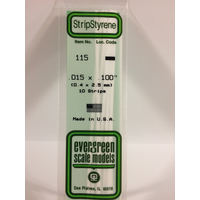 White Polystyrene Strip 0.015 x 0.100 x 14&quot; / 0.38mm x 2.5mm x 36cm (10) EG115