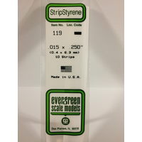 White Polystyrene Strip 0.015 x 0.250 x 14&quot; / 0.38mm x 6.4mm x 36cm (10) EG119