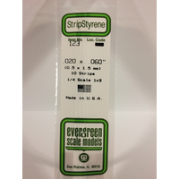 White Polystyrene Strip 0.020 x 0.060 x 14&quot; / 0.51mm x 1.5mm x 36cm (10) EG123