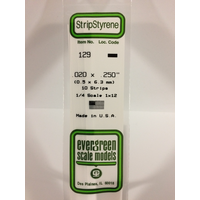 White Polystyrene Strip 0.020 x 0.250 x 14&quot; / 0.51mm x 6.4mm x 36cm (10)EG129 