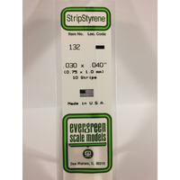  White Polystyrene Strip 0.030 x 0.040 x 14&quot; / 0.76mm x 1mm x 36cm (10) EG132 