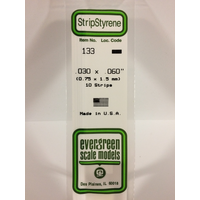  White Polystyrene Strip 0.030 x 0.060 x 14&quot; / 0.76mm x 1.5mm x 36cm (10) EG133 
