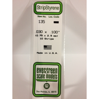  White Polystyrene Strip 0.030 x 0.100 x 14&quot; / 0.76mm x 2.5mm x 36cm (10)  EG135