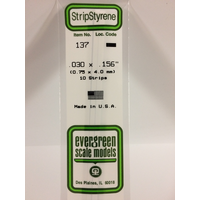 White Polystyrene Strip 0.030 x 0.156 x 14&quot; / 0.76mm x 4mm x 36cm (10) EG137