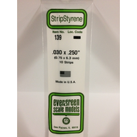  White Polystyrene Strip 0.030 x 0.250 x 14&quot; / 0.76mm x 6.4mm x 36cm (10)  EG139 