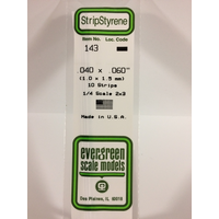 White Polystyrene Strip 0.040 x 0.060 x 14&quot; / 1mm x 1.5mm x 36cm (10)  EG143