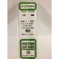 White Polystyrene Strip 0.040 x 0.125 x 14&quot; / 1mm x 3.2mm x 36cm (10)EG146