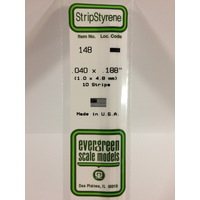   White Polystyrene Strip 0.040 x 0.188 x 14&quot; / 1mm x 4.8mm x 36cm (10) EG148