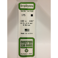 White Polystyrene Strip 0.100 x 0.100 x 14&quot; / 2.5mm x 2.5mm x 36cm (8) EG175