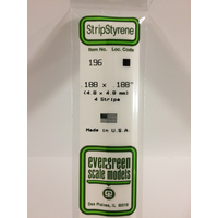 White Polystyrene Strip 0.188 x 0.188 x 14&quot; / 4.8mm x 4.8mm x 36cm (4) EG196