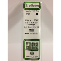 White Polystyrene Strip 0.250 x 0.250 x 14&quot; / 6.4mm x 6.4mm x 36cm (3)EG199