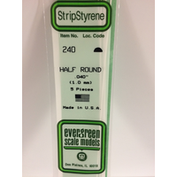 White Polystyrene Half Round 0.040 x 14&quot; / 1mm x 36cm (5) EG240 