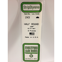 White Polystyrene Half Round 0.100 x 14&quot; / 2.5mm x 36cm (3) EG243