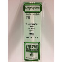 White Polystyrene Z Channel .080 x .040 x 14&quot; / 2mm x 1mm x 36cm (4) EG752