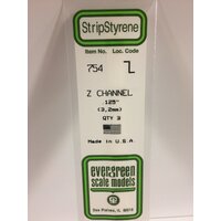  White Polystyrene Z Channel .125 x .065 x 14&quot; / 3.2mm x 1.7mm x 36cm (3) EG754