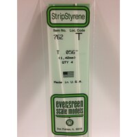  White Polystyrene T Profile 0.056 x 0.056 x 14&quot; 0.019 Thick / 1.4mm x 1.4mm x 36cm (4) EG762