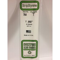 White Polystyrene T Profile 0.092 x 0.092 x 14&quot; 0.030 Thick / 2.3mm x 2.3mm x 36cm (4)  EG764 