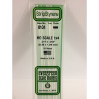  White Polystyrene HO Scale Strip 0.011 x 0.046 x 14&quot; (10) EG8104 